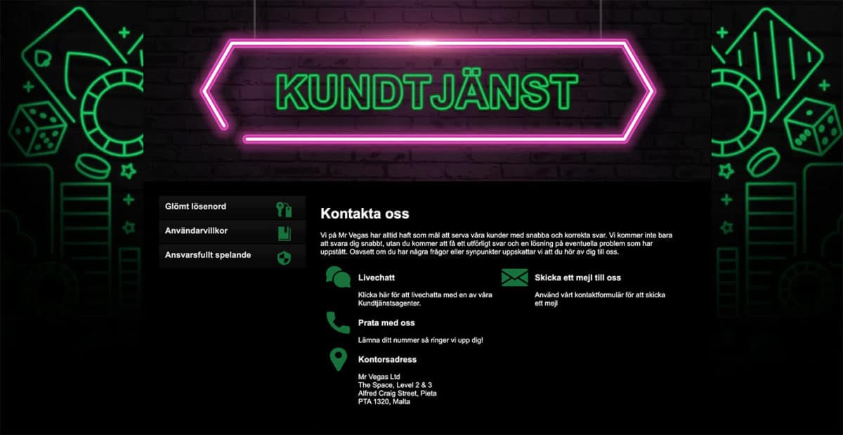 kundtjänst på mr vegas